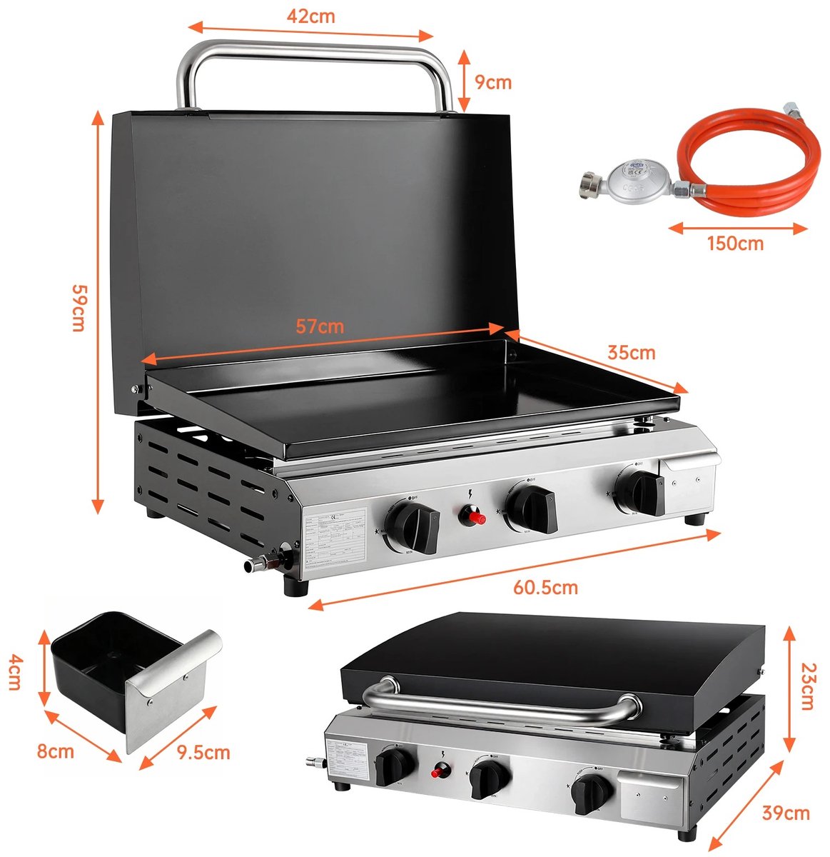 Seth Select Gas BBQ - BBQ op gas - Draagbare propaangrill - Gasbarbecue - 3 Burner Gas Grill - Gasgrill - Compact en draagbaar tafelmodel. thumbnail 2
