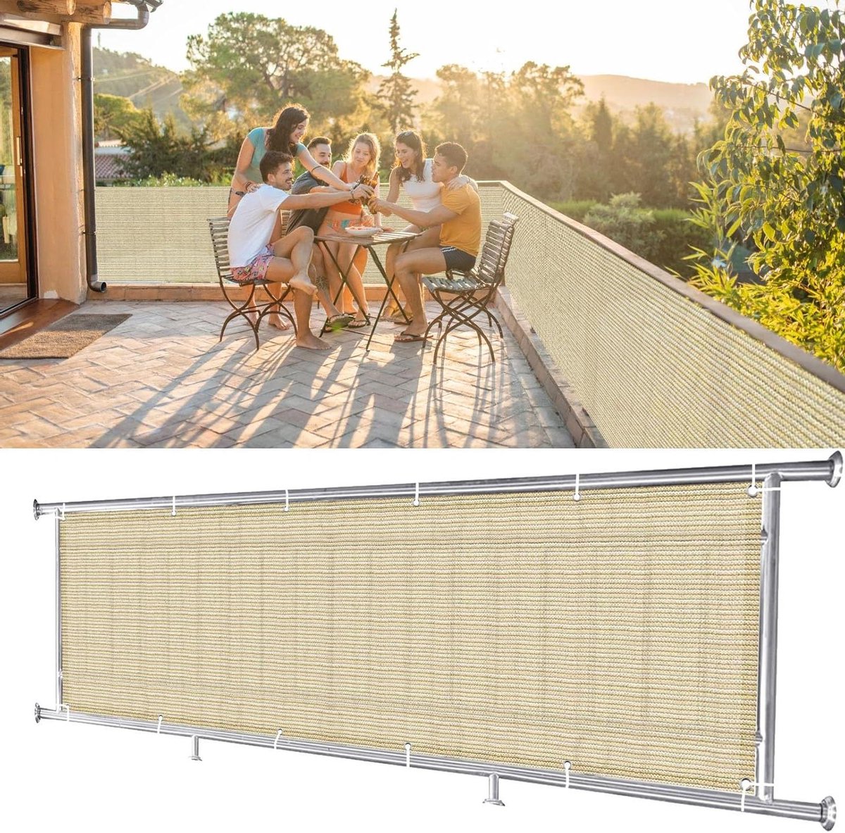 Balkon Inkijkbescherming - Balkonbekleding Privacyscherm - Privacy Tuin Terras - 95% UV Bescherming - 105x950cm - Creme
