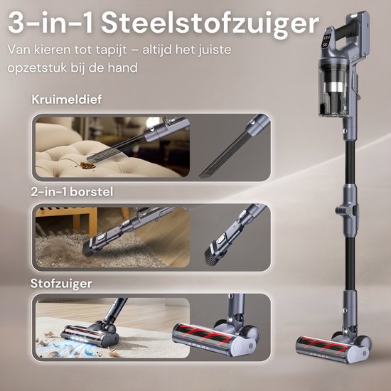 Vesora® 3-in-1 Buigbare Steelstofzuiger Draadloos zonder Zak - FLEX - Draadloze Stofzuiger - Kruimeldief Snoerloos - Vacuum Cleaner - Handstofzuiger - Stofzuiger Steel met Hepa Filter - Stofzuiger Huisdieren - Zakloze Stofzuiger