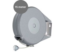 V&P Products® Uittrekbare Waslijn 15 Meter – Flexibele Roldrooglijn voor Binnen en Buiten – Inclusief Bevestigingsmateriaal - Grijs