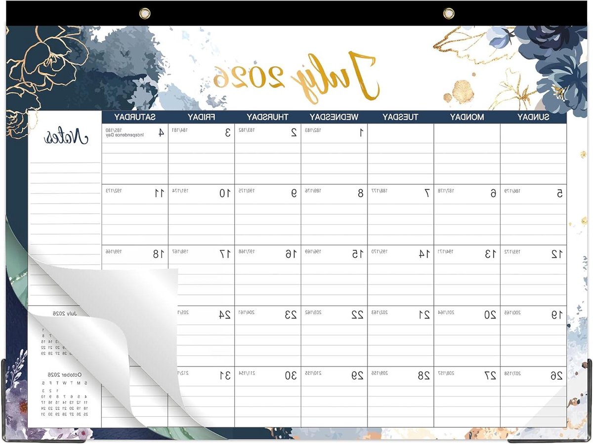 Bureaukalender 2025 - Maandplanner - Thuis en Kantoor - Inktbloeding Bestendig - 43 x 30 cm - Blauw