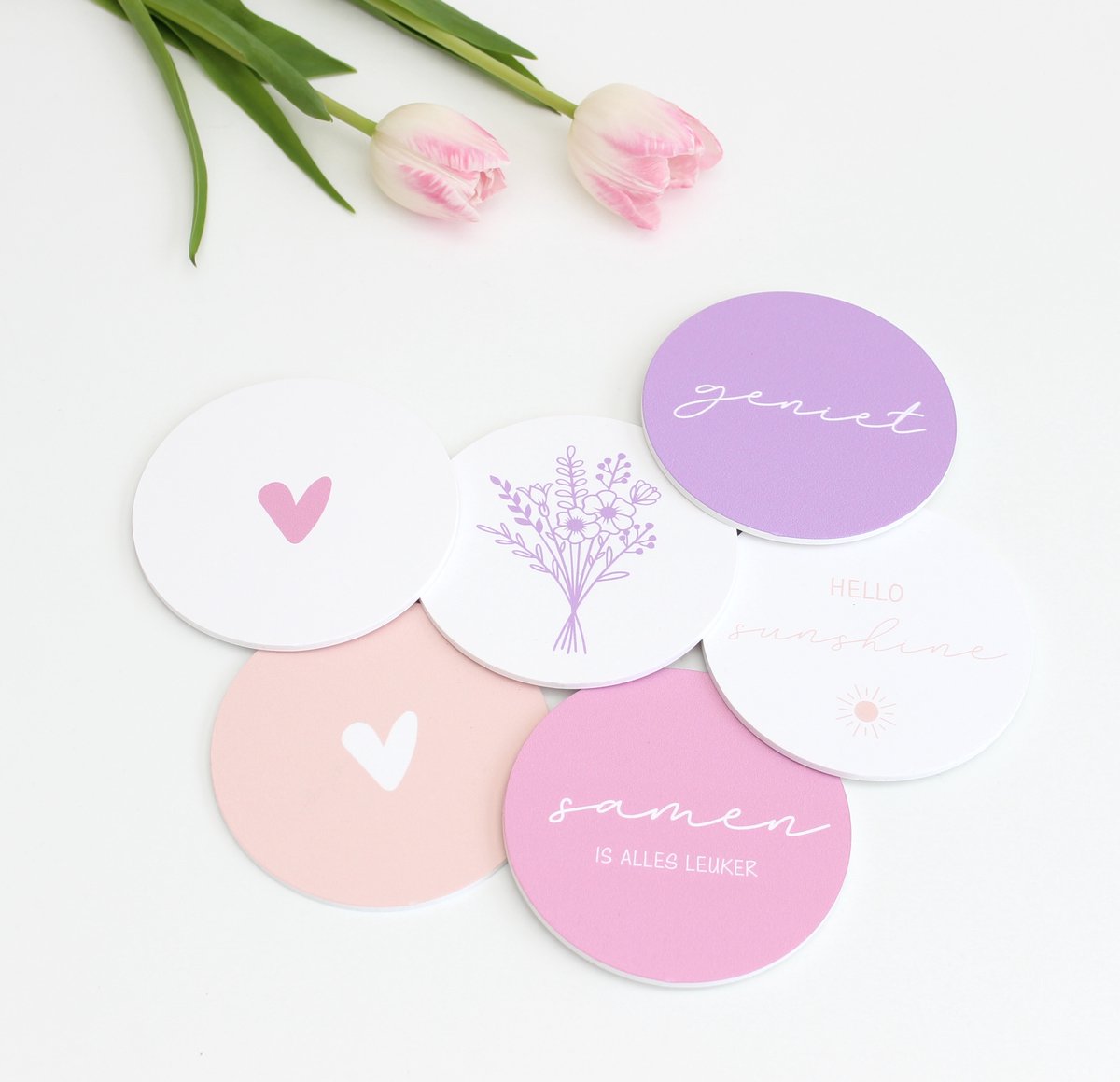 Lievf - Onderzetters set 6 stuks – pastel design – rond 10 cm – Forex – makkelijk schoon te maken