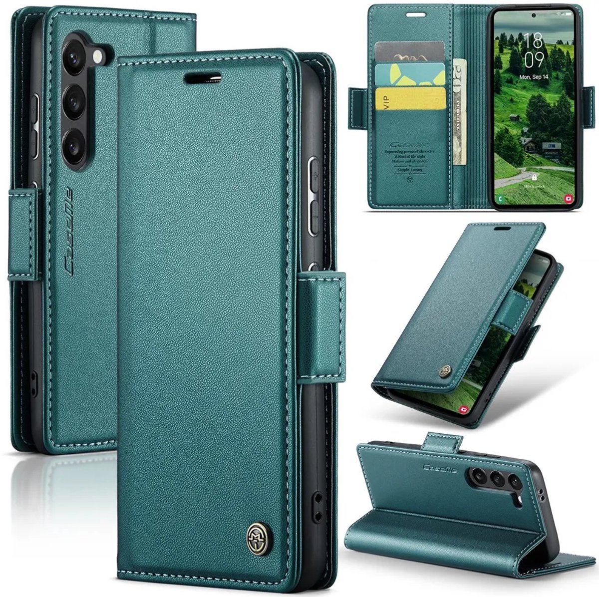 Hoesje geschikt voor Samsung Galaxy S25 - CASEME Litchi Texture Book Wallet Case - Groen
