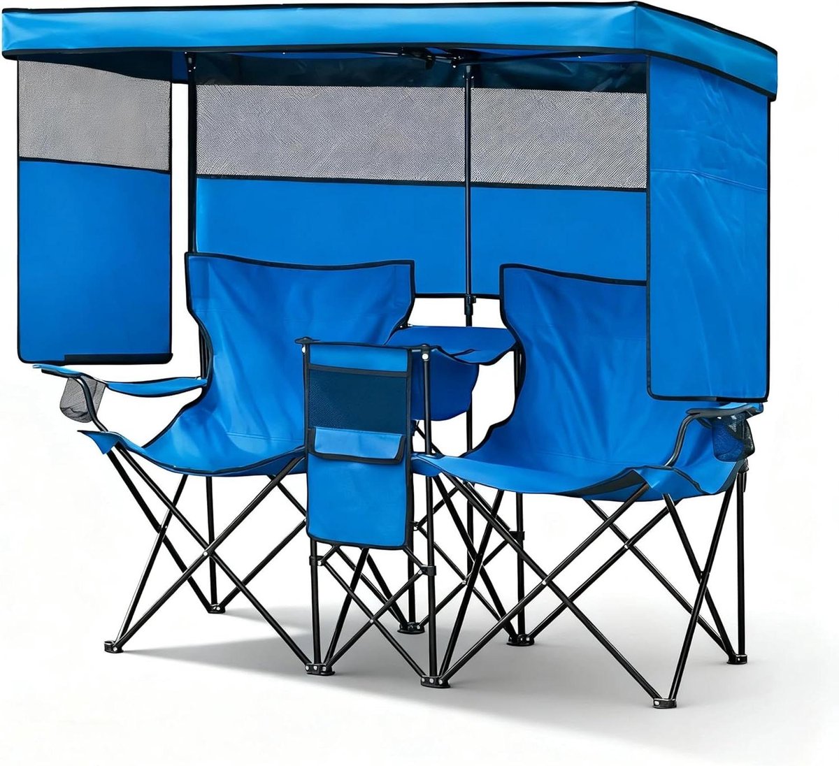 Dubbele Strandstoel - Opvouwbare Loveseat - Buiten Zitten - Geïntegreerde Koeltas - Extra Groot - Blauw