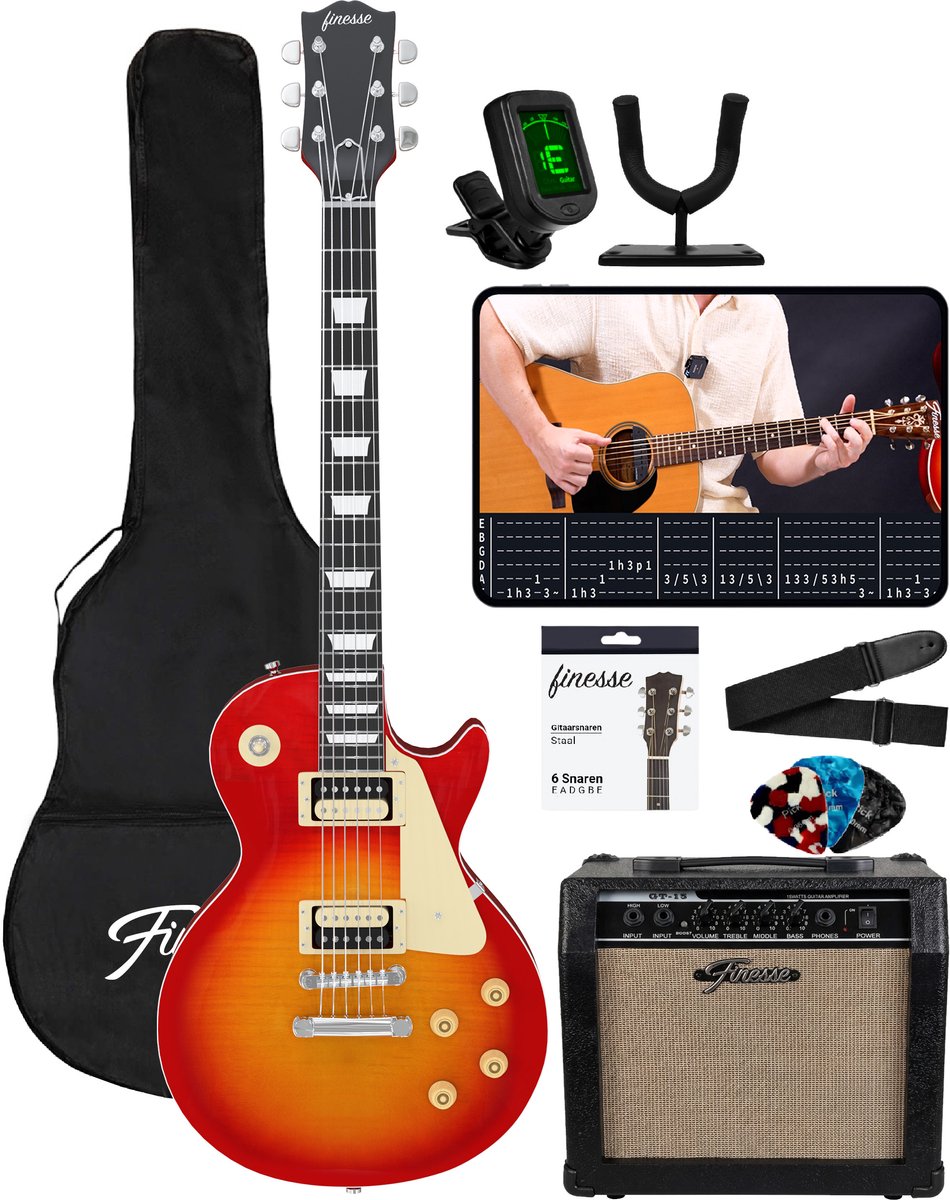Bol.com Finesse Elektrische Gitaar met Versterker - met Videocursus - LP - E-Learning - Gitaar - Volwassenen - Kind aanbieding