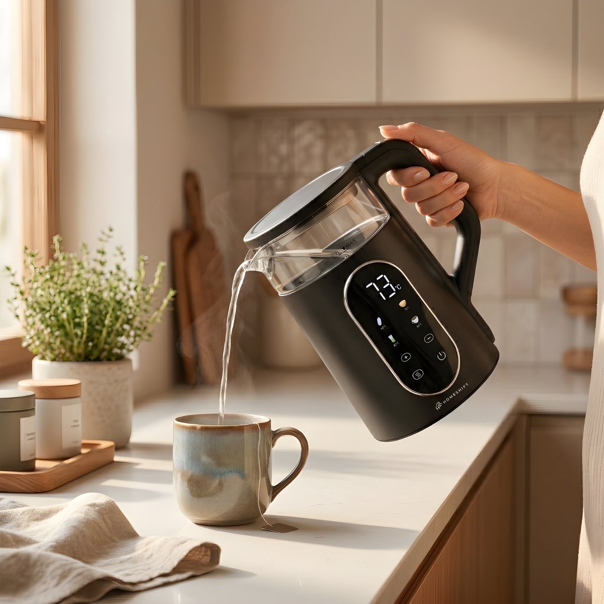 HomeShift® Waterkoker met Temperatuurregeling - Warmhoudfunctie - Dubbelwandig - Elektrisch - 1,7 Liter - 2200W - Zwart — afbeelding 7