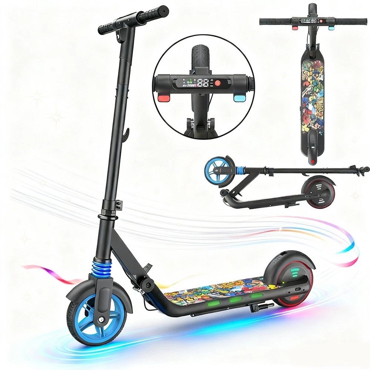 KIDDOWE K2 Elektrische Step Kinderen - Kinderstep Inklapbaar - 14km/u - 6.5" Wielen - Zwart