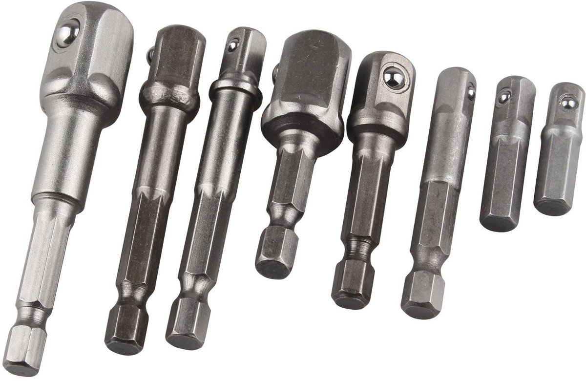 8-delige Socket Adapter Set voor Impact Drivers en Boormachines - Chroom Vanadium Staal