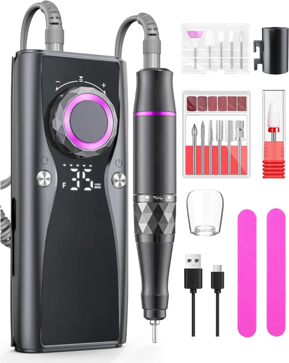 Calviero® Elektrische nagelveil - Nagelvijl - Nagelfrees - Aluminium - 10 uur + batterijduur met 12 boren