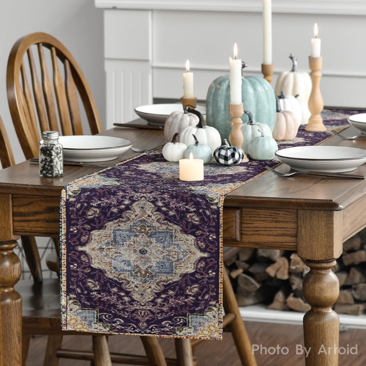 Tafelloper - Tafelkleed runner - Feestdecoratie - Bohemien vintage stijl - 40 x 140 cm - Paars