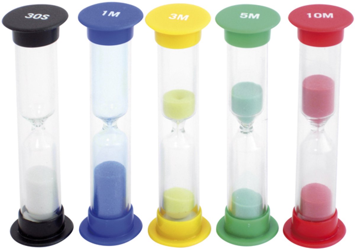 Eduplay zandloper set - kleine zandlopers, set van 5 kleuren.