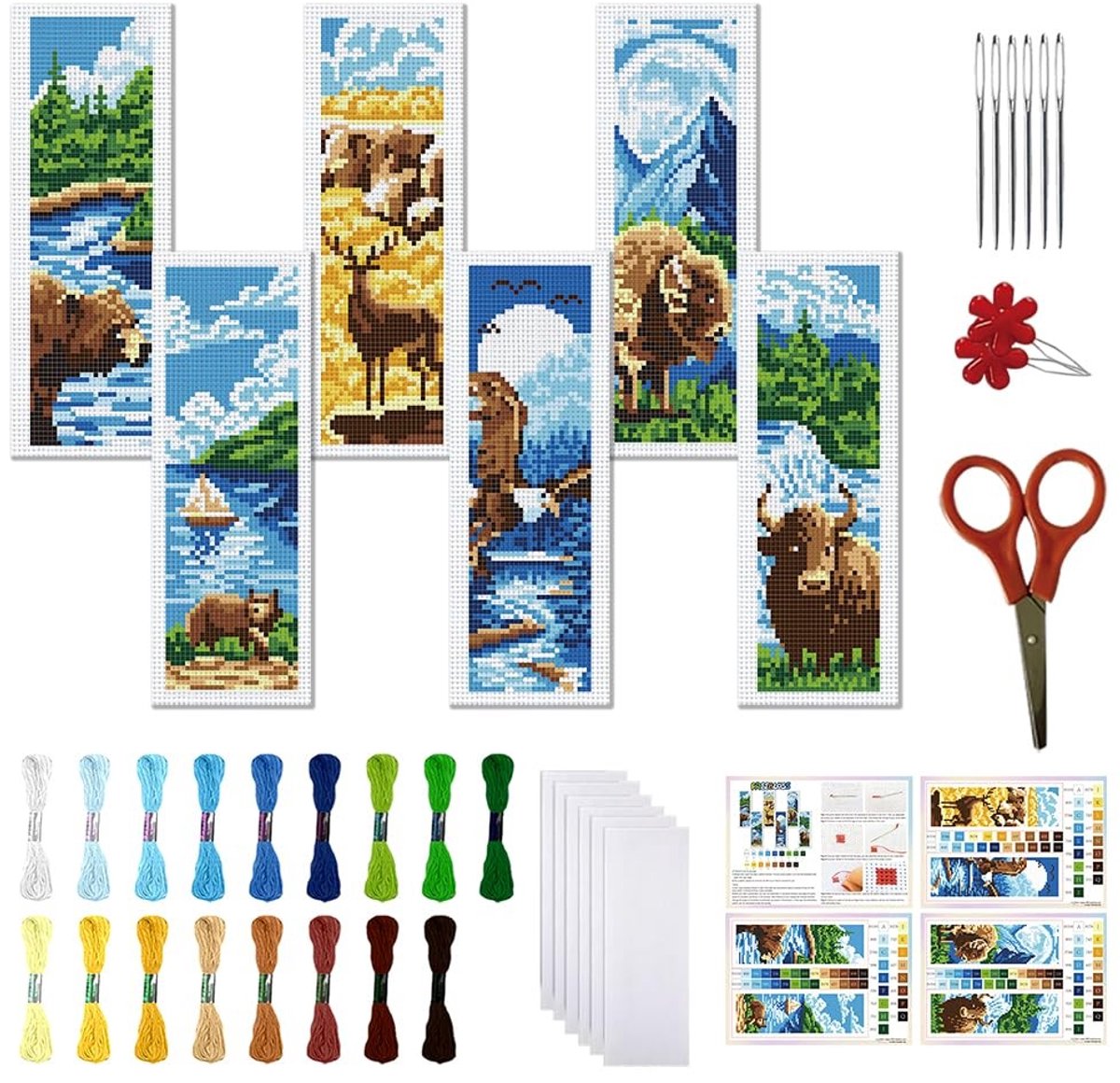 FREEBLOSS Cross Stitch Boekenlegger Set - 11-delig Natuurlijke Landschap Patronen