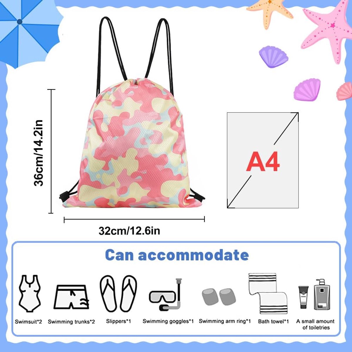 zwemzak - turnzak - Girls and Boys Swim Bag - Waterproof Swim Bag - Children's Swim Bag - Girls Drawstring Bag - Wet and Dry Separation - Beach Backpack - Sports Gym - PE - Children's Beach Bag (Pink - 32*38) — afbeelding 6