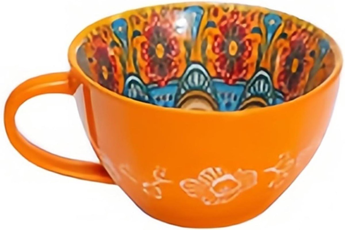 Soepkom met Handvat - Cereale Kom - Magnetron Bestendig - Hittebestendig Keramiek - 12.7 x 7.6 cm - Oranje