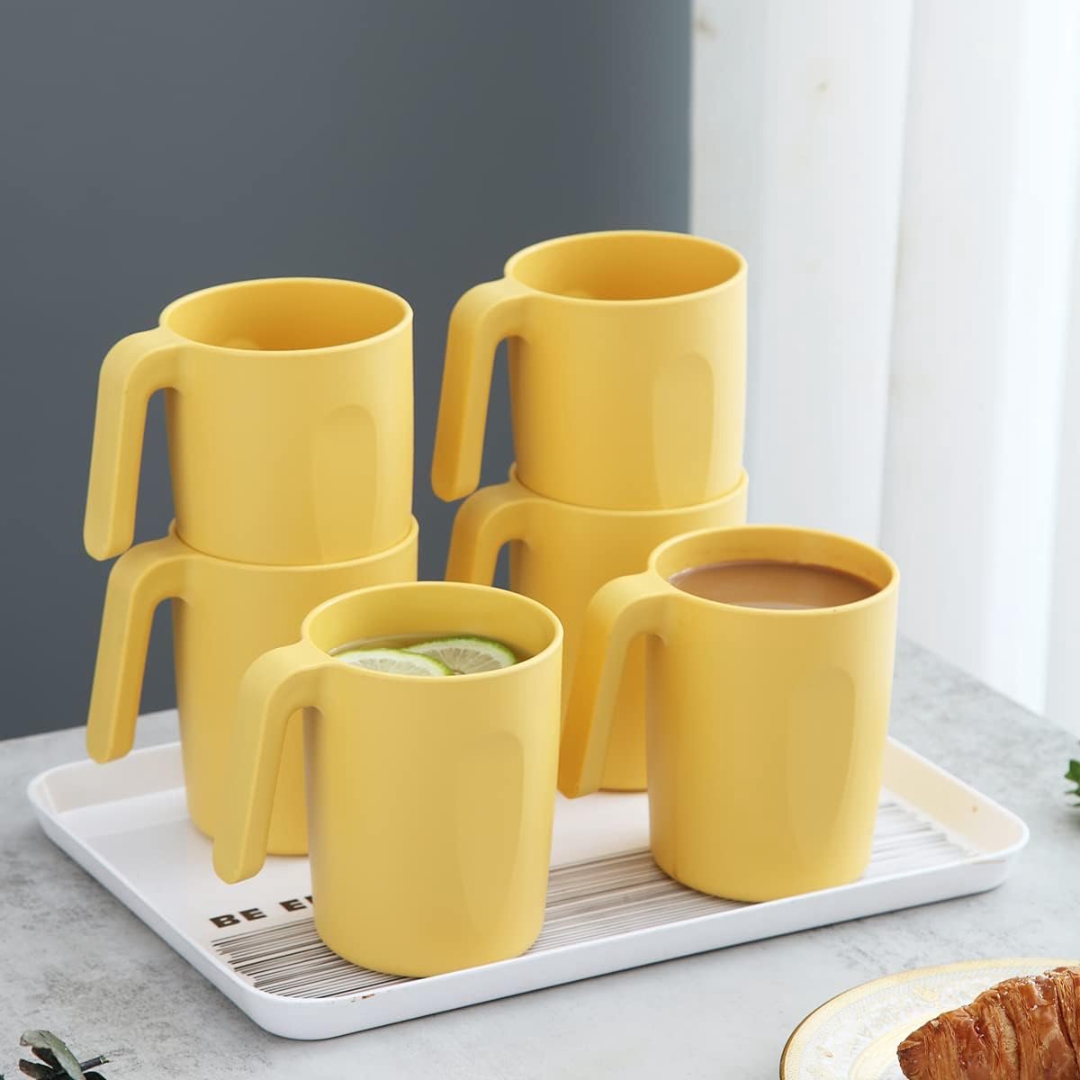 Kyraton Plastic Mokken Set 8 Stuks, Onbreekbaar en Herbruikbaar Lichtgewicht Reizen Koffiemokken Espresso Cups Gemakkelijk mee te nemen en schoon te maken Magnetronbestendig BPA-vrij (Goudgeel) — cadeau in Koken & Dineren - foto 5