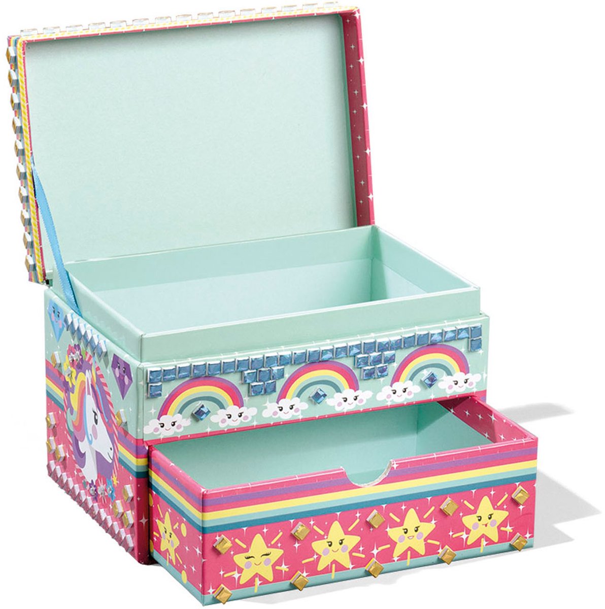 Totum Unicorn sieradendoosje glitter kids beauty doosje versieren 15 x 10 x 10 cm mozaïek glitter- knutselen cadeautip
