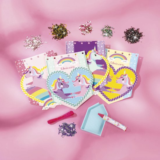 Totum Unicorn knutselset diamond painting - feest vlaggenslinger kaarten maken incl. 2500+ strass steentjes knutselen