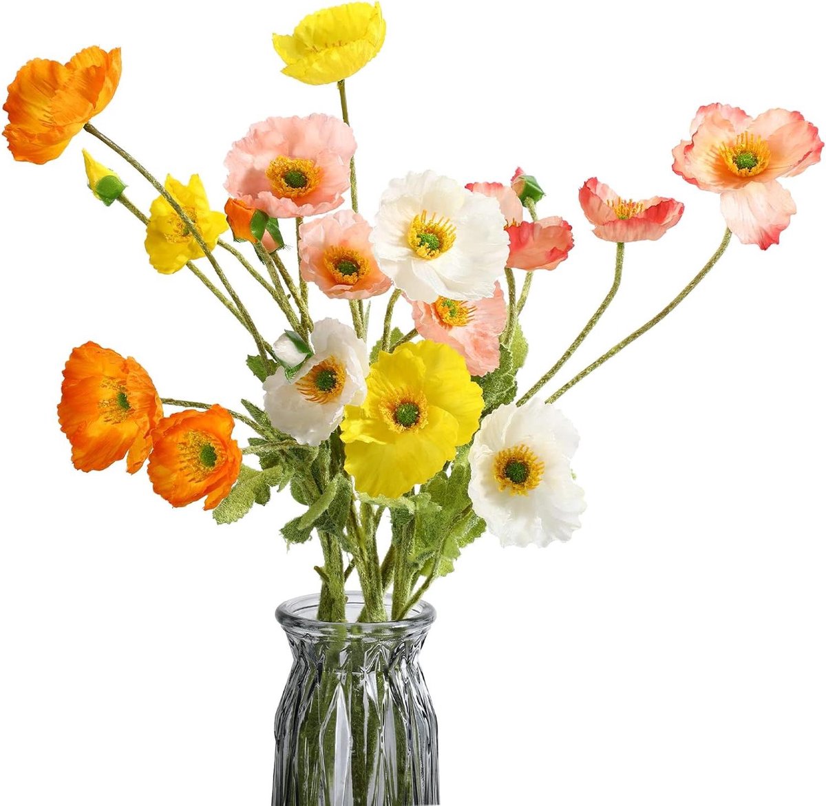 Zijden Klaprozen - Kunstbloemen Boeket - Huis Decoratie - Realistisch Ontwerp - 60 cm Lengte - Gemengde Kleuren