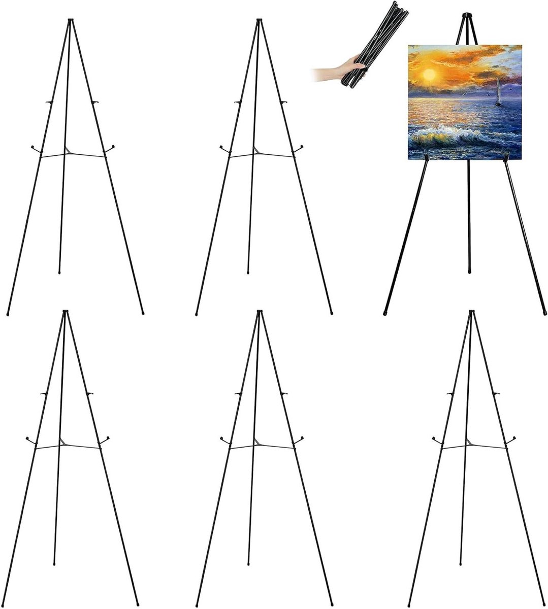 Vouwbare Kunst Ezel - Display Statief - Snel Presenteren - Inclusief 6 stuks - 66 Inch Hoog - Zwart