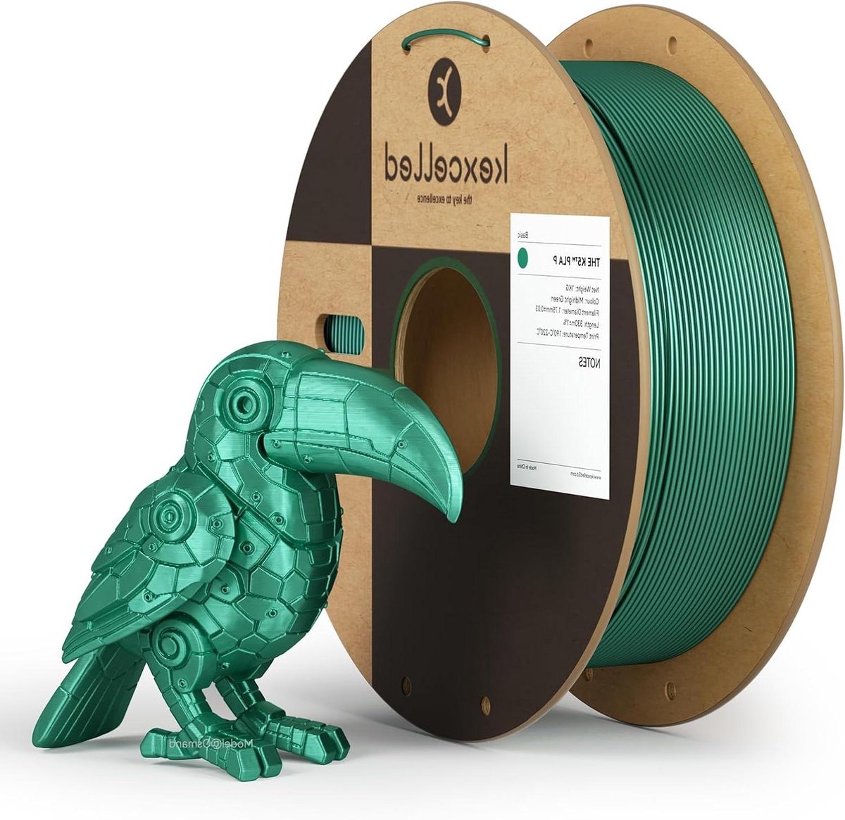 kexcelled PLA Metallic 1,75 mm, Silk Metal 3D Printing Filament PLA +/- 0,03 mm, Metalen Oppervlak, Kartonnen Rol, 1 kg Spoel (2,2 lbs), Glanzend, Geschikt voor de Meeste FDM Printer, Mitternachtsgrün