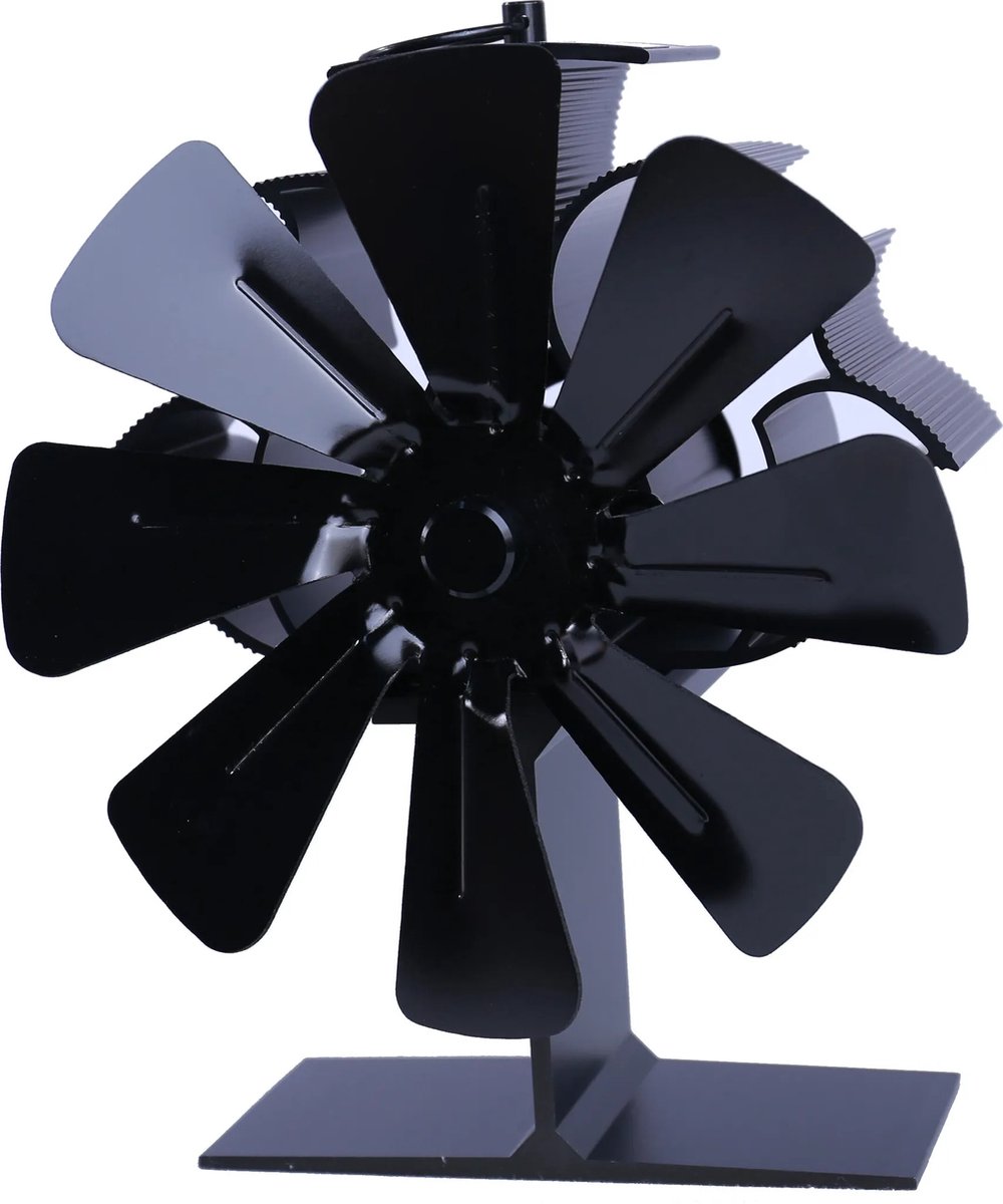 Achtbladige warmte-energieventilator - kachelventilator, 8 bladen - zwart