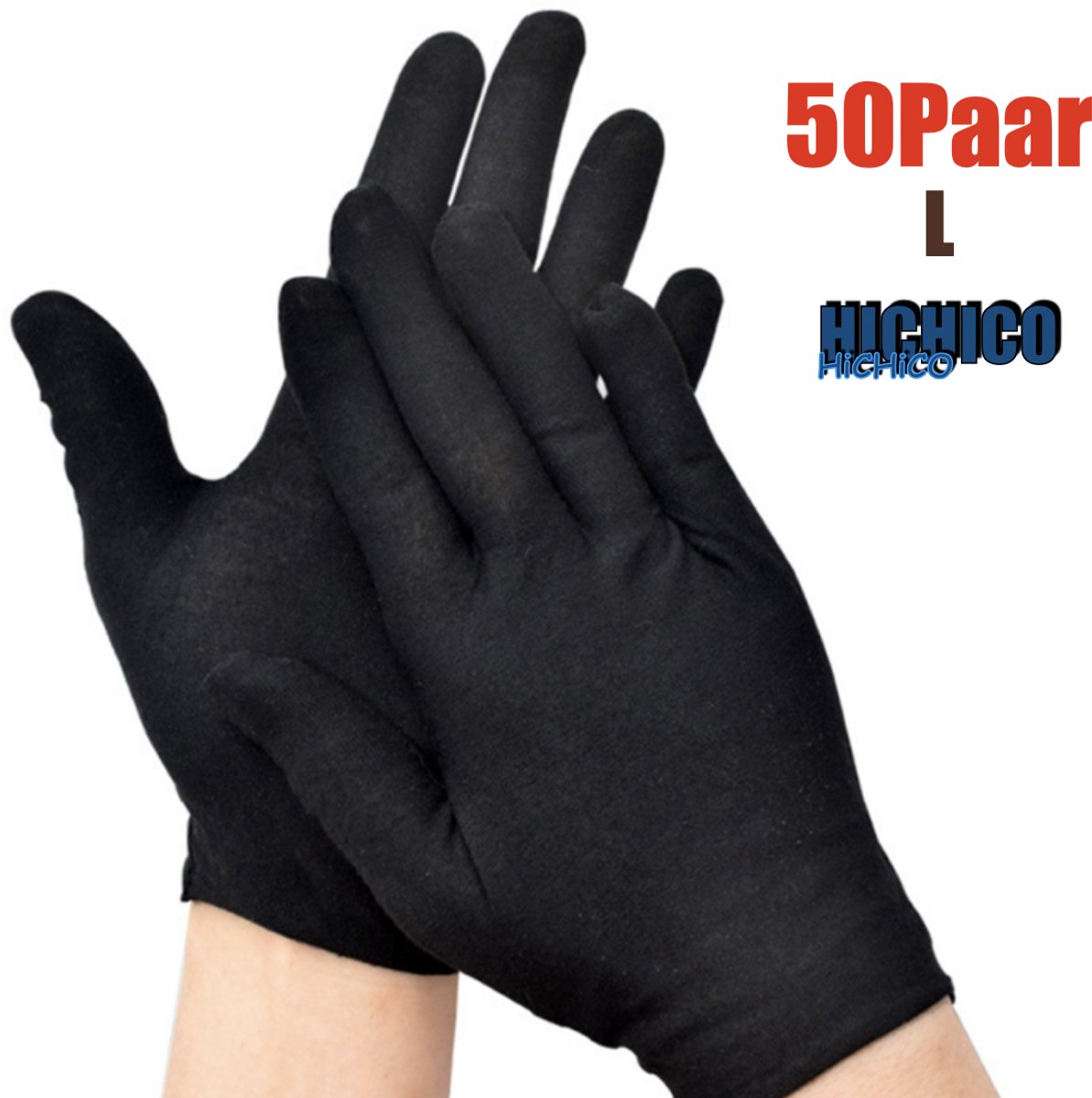 Katoenen Handschoenen Zwart Maat L - Inspectie katoenen werkhandschoenen munt sieraden werknemer etiquette handschoen - Gloves Cotton - Beschermende Handschoenen - Wegwerp Handschoenen 100Stuks/50Pairs L