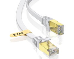 Cat8 LAN-kabel 3 meter, 40 Gbps/2000 MHz, plat, afgeschermde netwerkkabel met hoge snelheid, STP RJ45 Gigabit Cat8-ethernetkabel voor PS4/5, voor modem, voor routers, wit