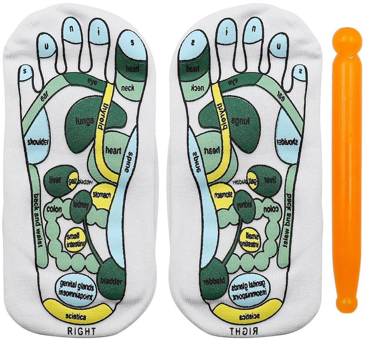 Dailygoods - Dailygoody - Acupressuursokken - Reflexologiesokken - Massagehulpmiddelen - Wit en Groen - Vijf Tenen - Perfect voor Ontspanning en Welzijn