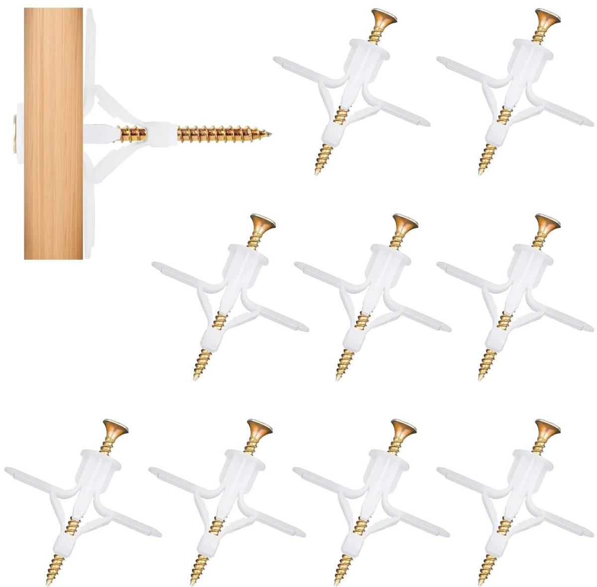 Dailygoods - Dailygoody - Gipsplaatpluggen - Holle wandpluggen - Stevige installatie - Wit - Zelfborende gipsplaatankers - Geschikt voor gipsplaten - 200 stuks