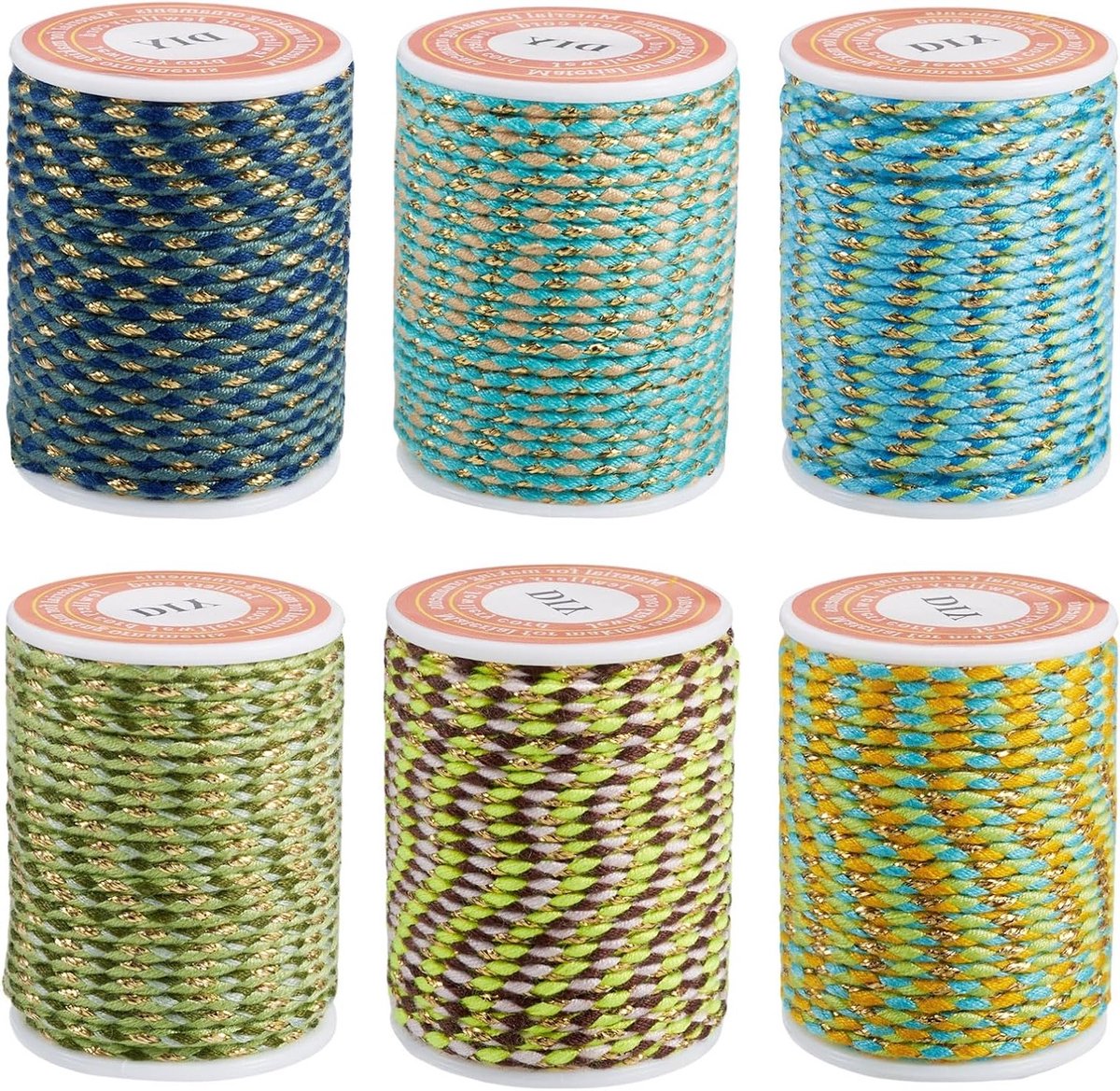 1.5mm 4 Laags Gedraaide Polycotton Koorden 24m Vlecht Macrame Touw met Metalen Kralen voor Handgemaakte Armbanden en Wanddecoratie in Groen