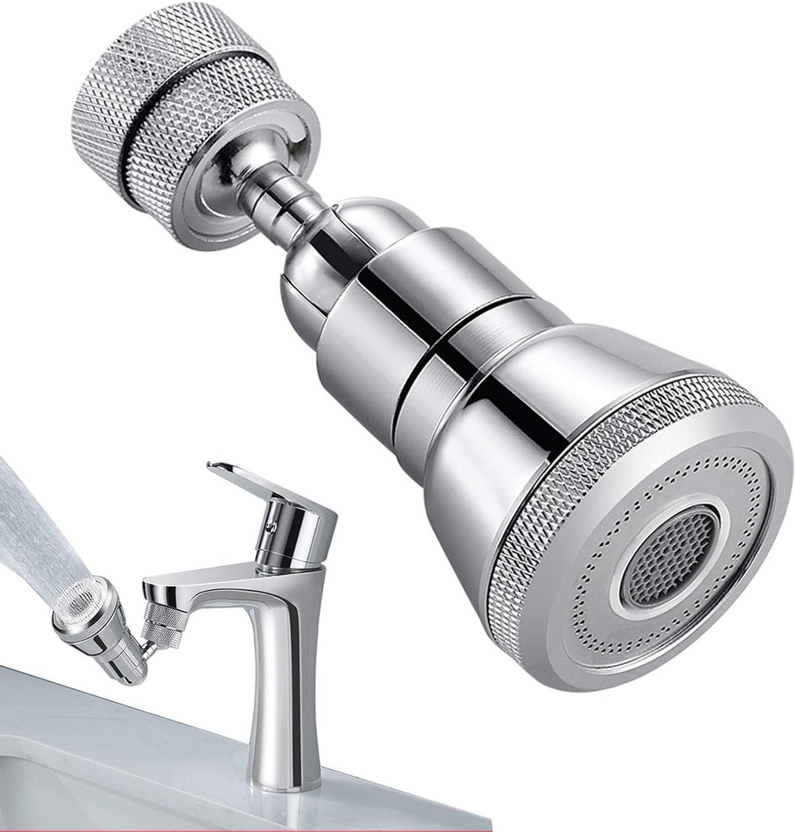 Rotatable Water Tap Spray Nozzle, Anti-Splash Water Faucet Filter en Perlators voor Taps met 720 Graden Beweging en 22mm/24mm Draad