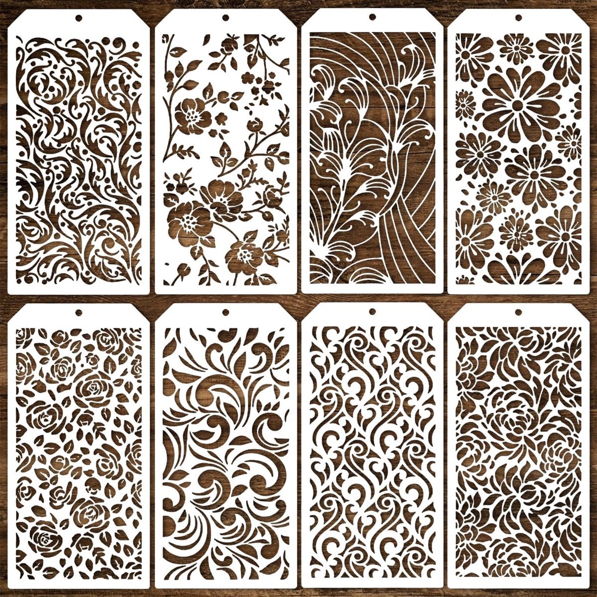 Herbruikbare Textuur Sjablonen voor DIY Kunst en Knutselen - Ideaal voor Fotoalbums en Wanddecoratie, 8 Stuks Plantenontwerpen