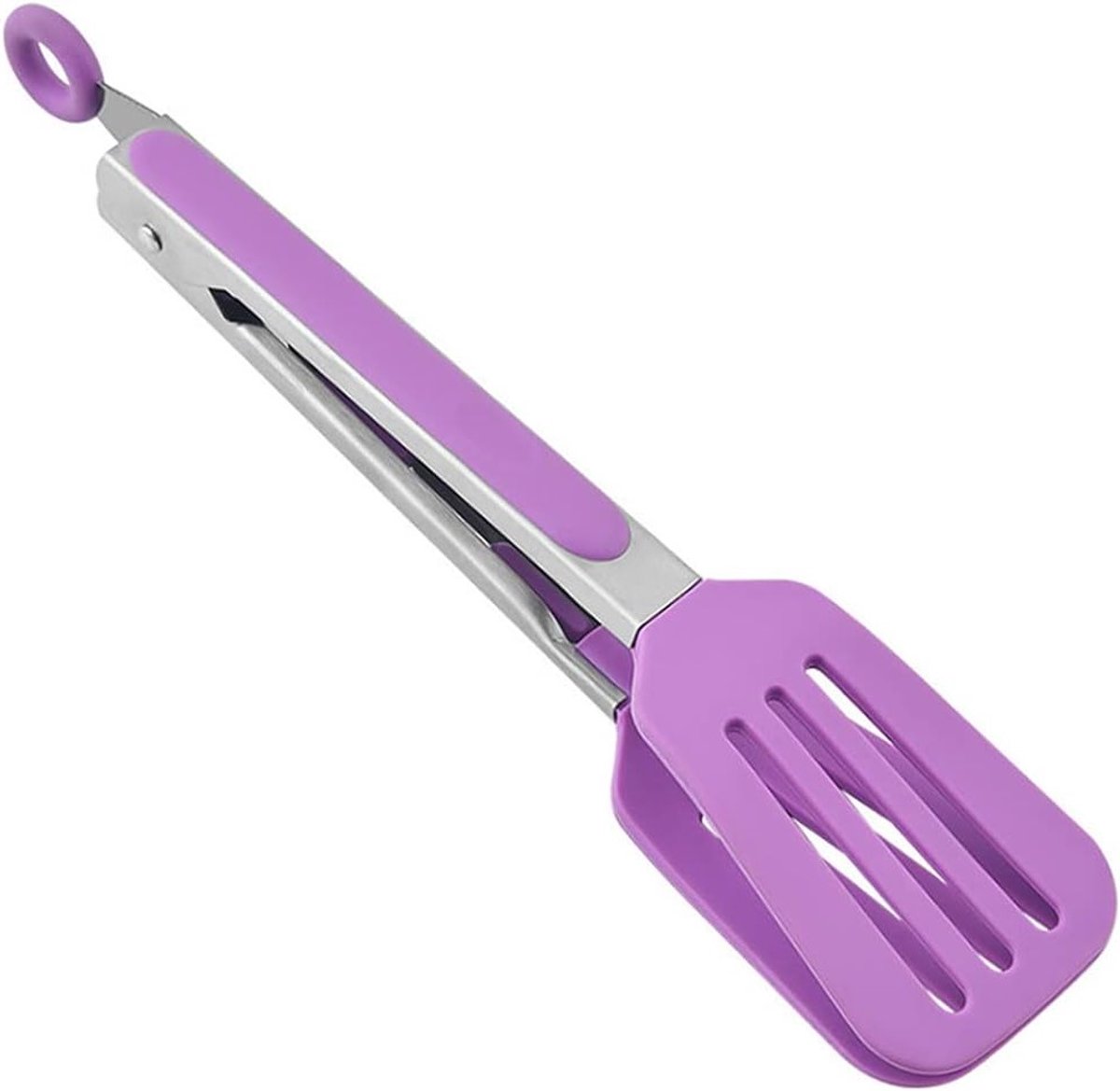 Keuken Siliconen Tangen 10.4 Inch (26.5cm) met RVS Handvatten, Grill Clip voor Brood en Vlees, Verstelbaar en Hittebestendig - Paars