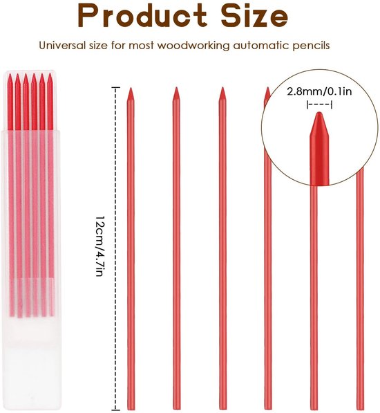 Dailygoods - Dailygoody - 24 Stks Carpenter Pencil Refill - Grafiet Vulling - Langdurige HB Vervanging - Rood - Perfect voor Houtbewerking - Geschikt voor Timmerma. — afbeelding 2
