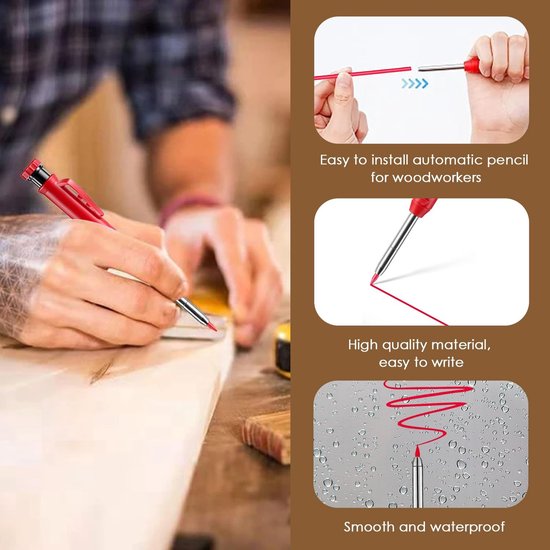 Dailygoods - Dailygoody - 24 Stks Carpenter Pencil Refill - Grafiet Vulling - Langdurige HB Vervanging - Rood - Perfect voor Houtbewerking - Geschikt voor Timmerma. — afbeelding 5