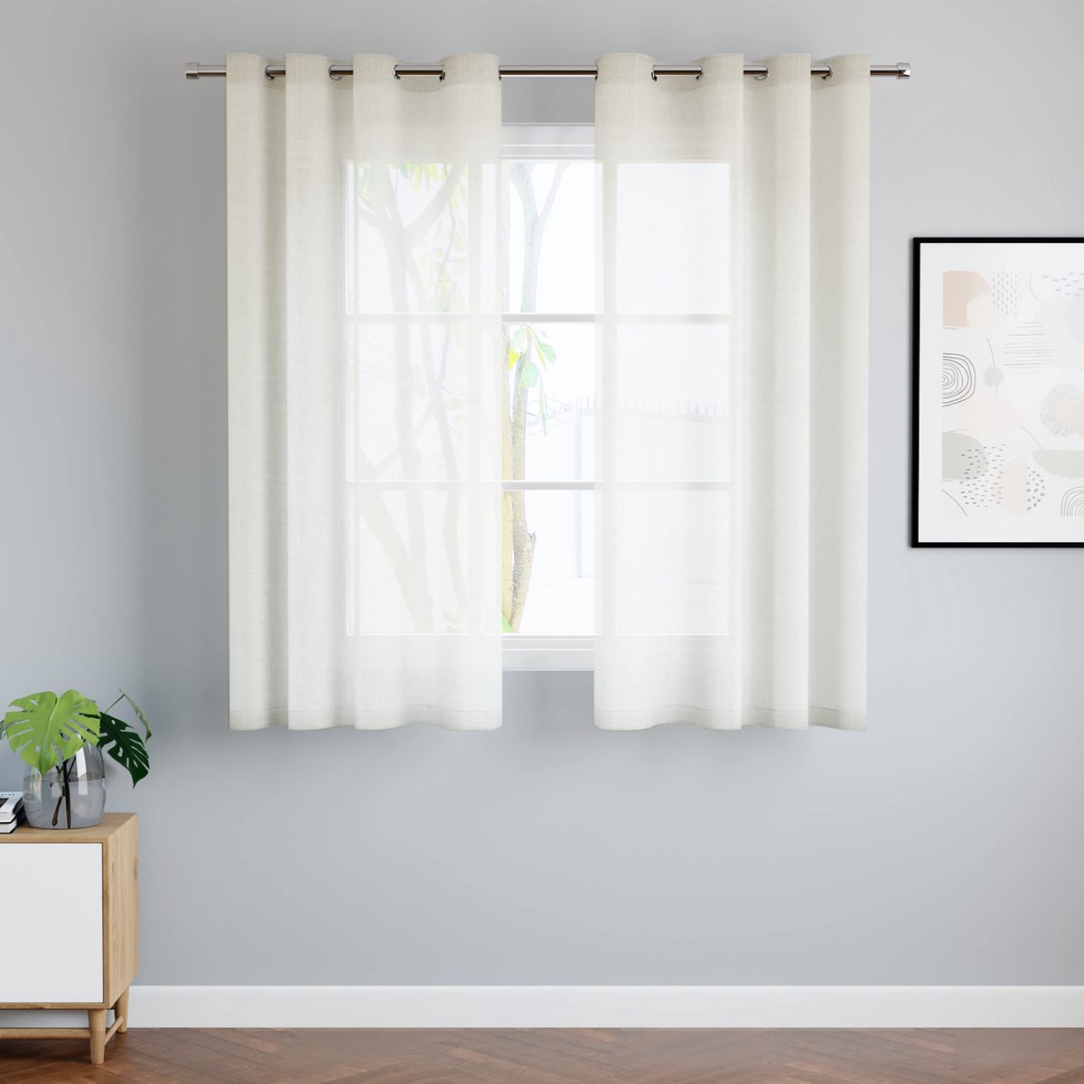 Dailygoods - Dailygoody - Voile gordijnen - Semi-transparante raamdecoratie - Set van 2 panelen - Crème - Geschikt voor woonkamer en balkon - 142 x 183 cm