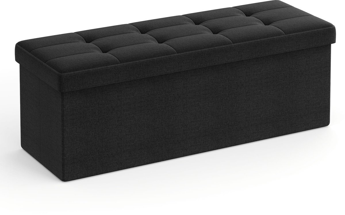 Opbergpoef OSKAR met Opbergruimte – Zwart – Opvouwbare Zitbank 110 cm
