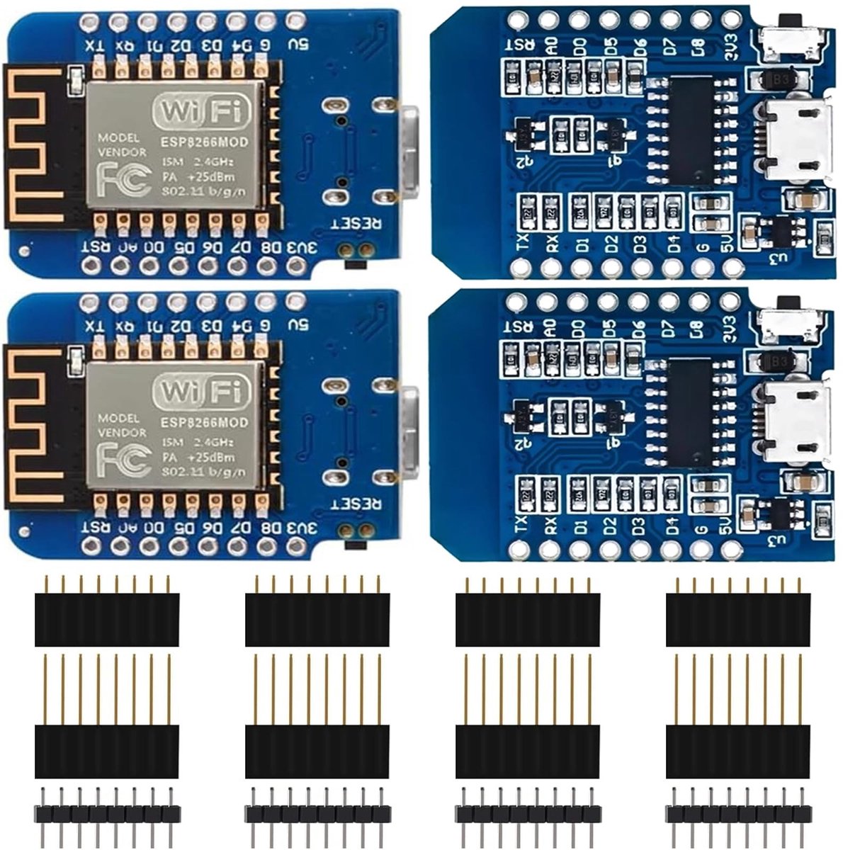 Dailygoods - Dailygoody 4 x 5vD1 Mini Board - WiFi Module - 4 MB Flash Memory - Micro-USB-poort - ESP8266 Chip - Ideaal voor IoT-projecten - Geschikt voor ...