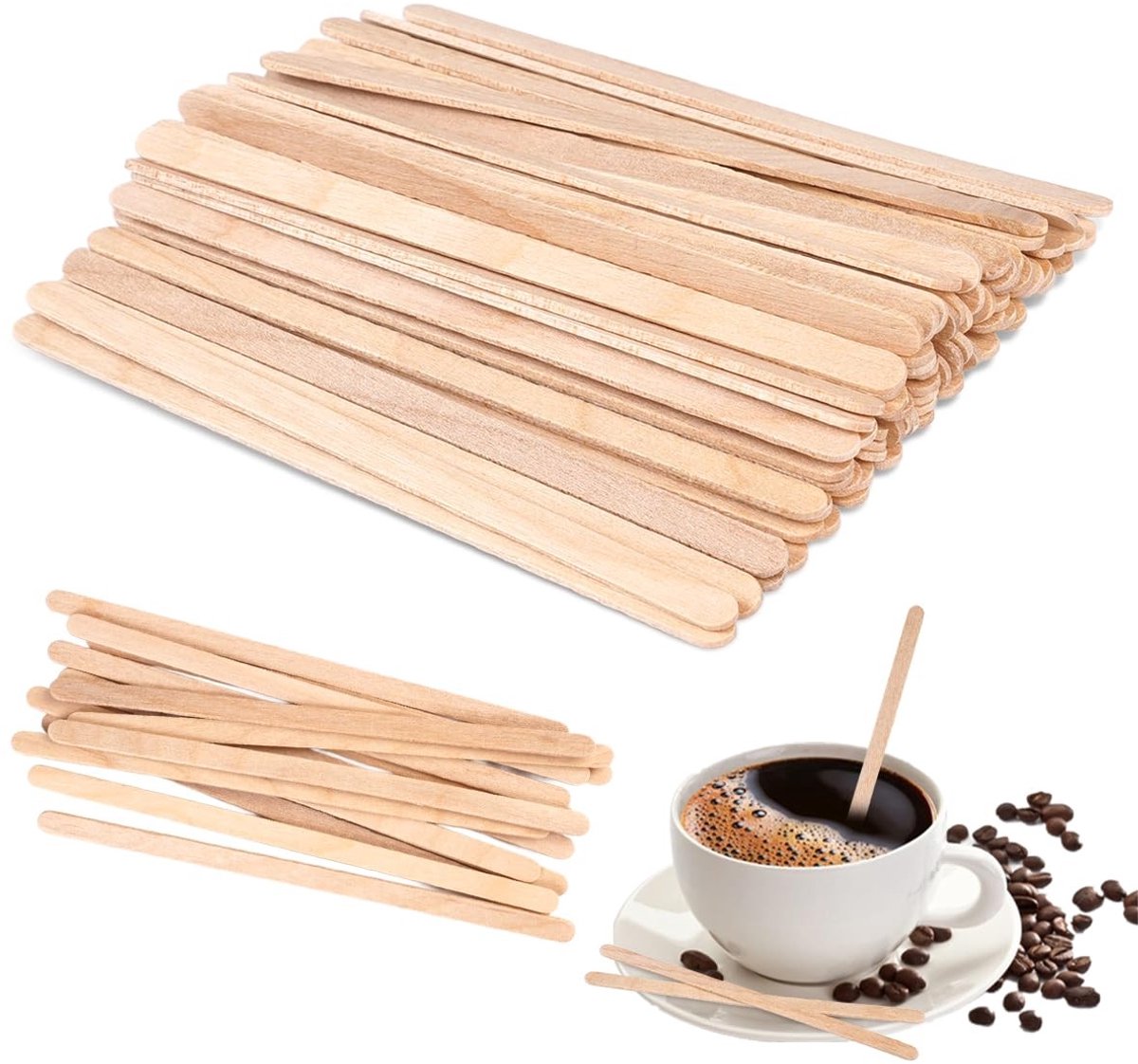 Dailygoods - Dailygoody - Houten Koffie Roerstaafjes - Biologisch Afbreekbare Koffiestokjes - 300 Stuks - Ergonomisch Ontwerp - Geschikt voor Warme en Koude Dranke