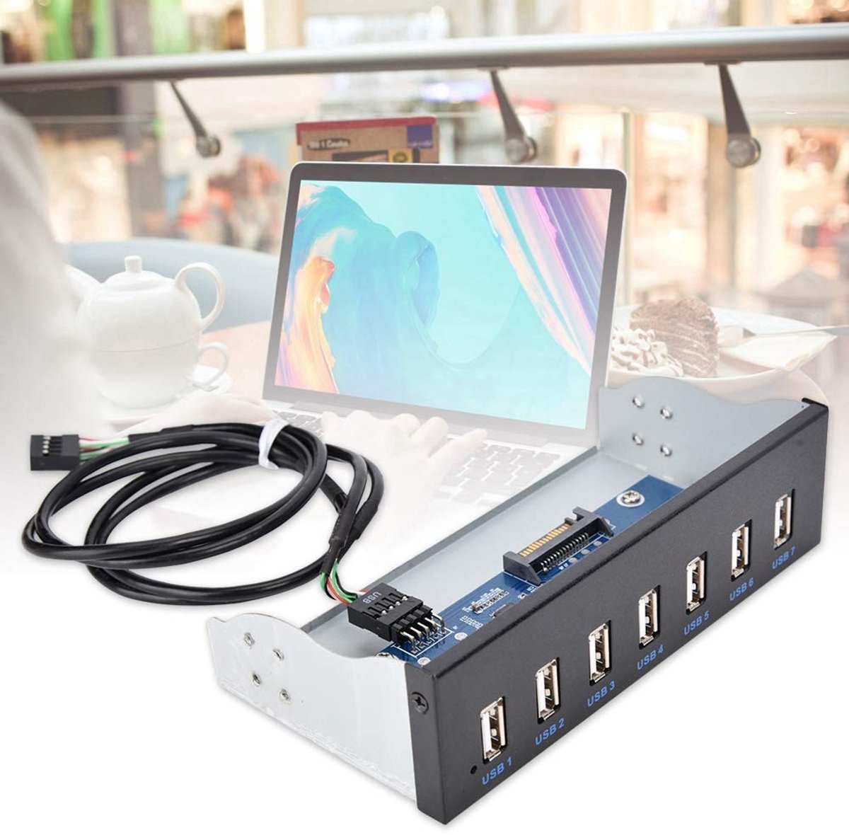 Dailygoods - Dailygoody - USB-voorpaneel - 7-poorts USB-hub - Hoge gegevensoverdracht - 5,25-inch formaat - Computerbox - Geschikt voor PC en laptop - 9e15...