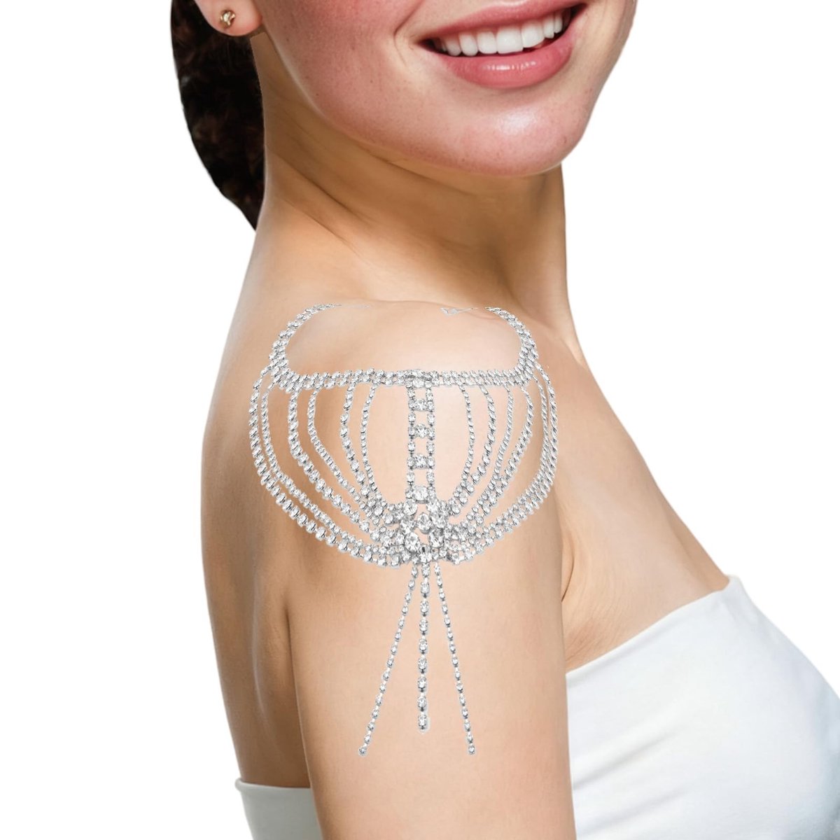 Dailygoods - Dailygoody - Strass-schouderbeha - Lichaamsketting - Eenvoudig aan te trekken - Multisize - Bruiloft en strand sieraad - Geschikt voor dames - Koper