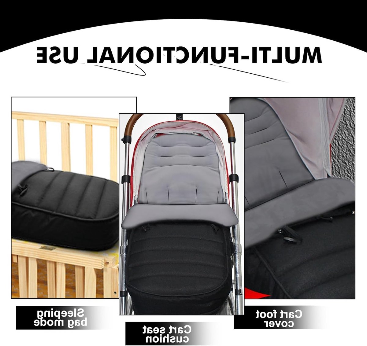 Waterdichte Voetenzak voor Buggy, Verwijderbare Voetenzak met Rits, Antislip Winter Voetenzak voor Baby, Geschikt voor Alle Buggy's en Kinderwagens - Zwart – foto 7