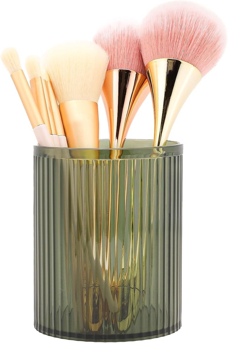 Grote Capaciteit Make-up Borstelhouder van Acryl, Vintage Gestreepte Organizer voor Vanity, Badkamer en Bureau, Perfect als Tandenborstel- of Pennenhouder