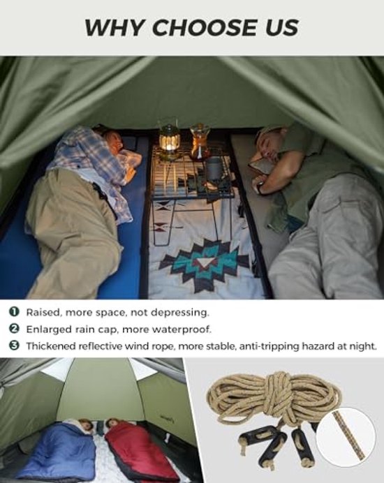 2-persoons koepeltent met afneembare regenkap, panoramisch gaasdak, PU 3000 mm waterdicht, 2,65 kg - eenvoudig op te zetten — afbeelding 2