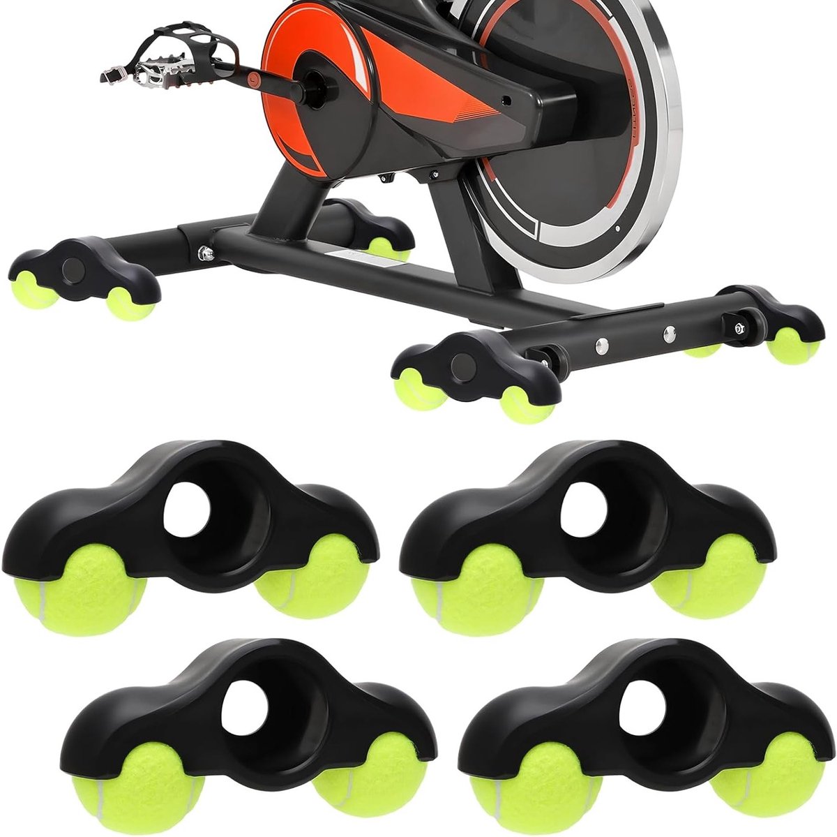 Rocker plate voeten voor indoor cycling, 4 stuks met 8 tennisballen, wielrennen adapters voor rollentrainers en stabiliteit