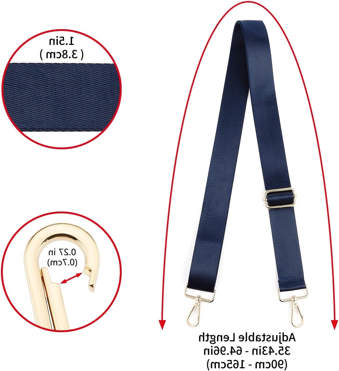 Verstelbare schouderriem met gouden gespen, 3,8 cm breed, vervangbare tasriem voor stijlvolle accessoires en comfort