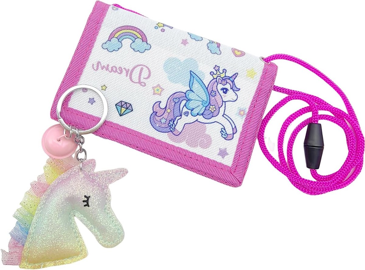 Unicorn Schoudertas voor Kinderen met Sleutelhanger en Portemonnee, Roze, Perfect als Cadeau voor Verjaardag of Kerst, Modern en Praktisch
