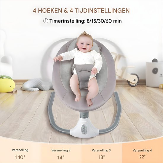 Elektrische Babyschommel - Baby Rocker met Afstandsbediening en USB - Opvouwbare Draagbare Wiegstoel voor 0–12 Maanden - Lichtgrijs — afbeelding 3