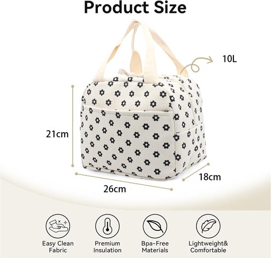 Picknicktas - Koeltassen - Lunchtas - Isolatie - Handvat Riem - Koeltas - Lunch Bag - Geïsoleerde - voor werk, school, picknicks en buitenactiviteiten - 26x18x21 cm - 10 Liter - Wit — afbeelding 2