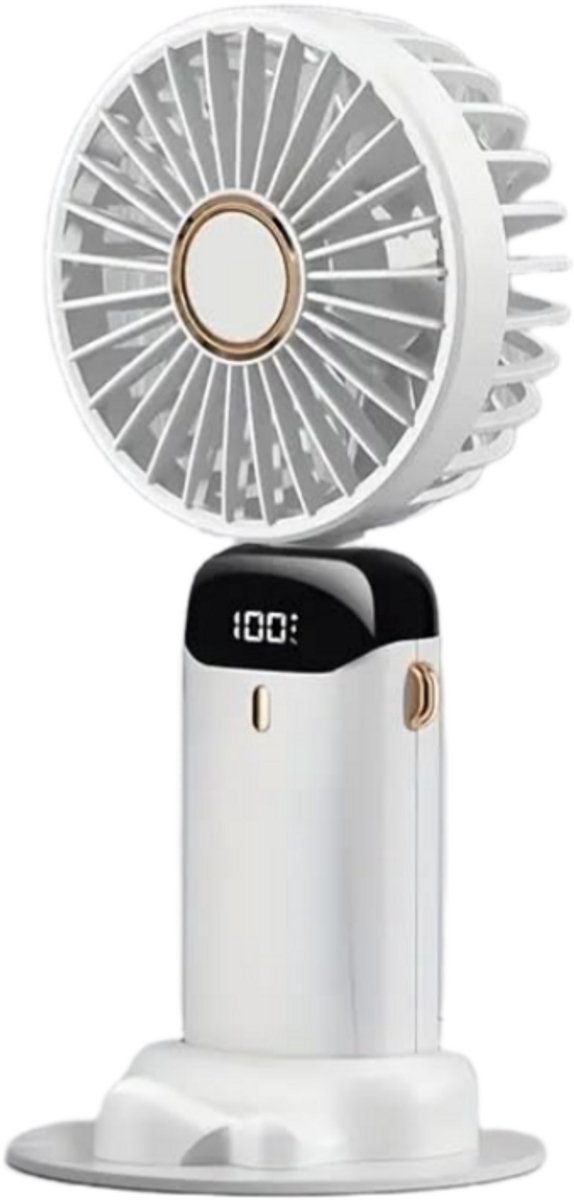1 Stuk. Handzame, Opvouwbare Miniventilator Met Led-Display En Usb-Oplaadfunctie — Ideaal Voor Op Reis, Op Kantoor, Buiten, Bij Het Aanbrengen Van Make-Up En Meer (Wit)